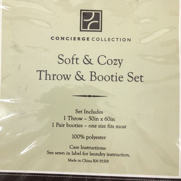 Concierge Collection Throw & Bootie Set Soft Plush Gray 1 throw 1 pair booties w - Picture 2 of 4